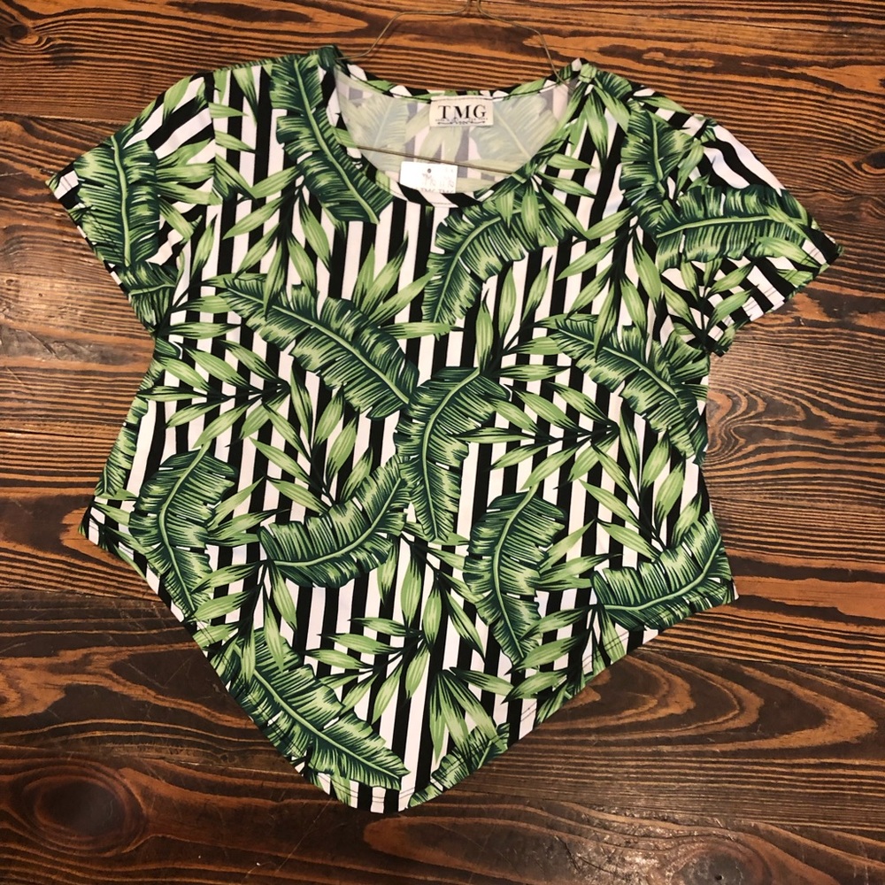 Fern Print.Black&White.Stripped.CropTop. Med